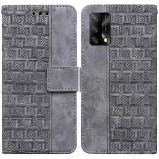 For OPPO A74 4G / F19 4G Geometric Embossed Leather Phone Case(Grey)