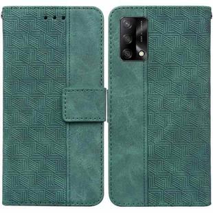 For OPPO A74 4G / F19 4G Geometric Embossed Leather Phone Case(Green)