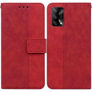 For OPPO A74 4G / F19 4G Geometric Embossed Leather Phone Case(Red)