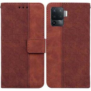 For OPPO A94 4G / F19 Pro / Reno5 F Geometric Embossed Leather Phone Case(Brown)