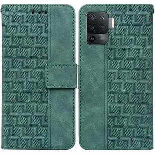For OPPO A94 4G / F19 Pro / Reno5 F Geometric Embossed Leather Phone Case(Green)