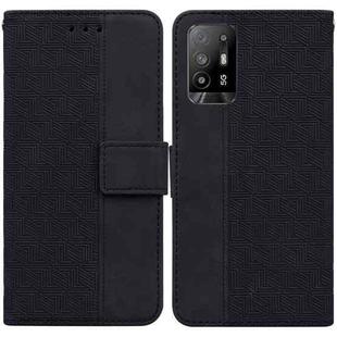 For OPPO A94 5G / F19 Pro+ 5G / Reno5 Z Geometric Embossed Leather Phone Case(Black)