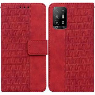 For OPPO A94 5G / F19 Pro+ 5G / Reno5 Z Geometric Embossed Leather Phone Case(Red)