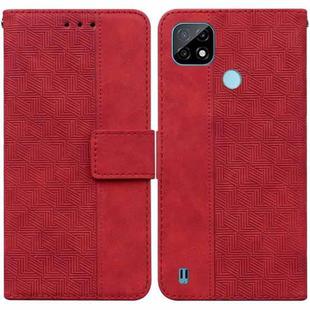 For OPPO Realme C21 Geometric Embossed Leather Phone Case(Red)