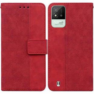 For OPPO Realme Narzo 50i Geometric Embossed Leather Phone Case(Red)