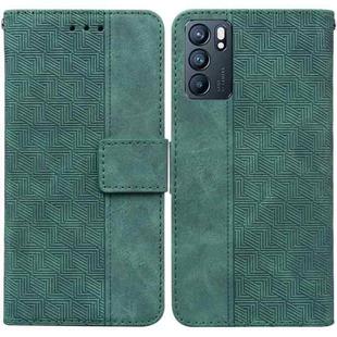 For OPPO Reno6 5G Geometric Embossed Leather Phone Case(Green)
