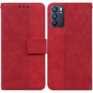 For OPPO Reno6 5G Geometric Embossed Leather Phone Case(Red)
