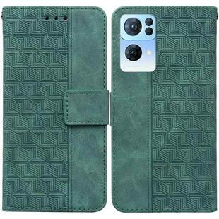 For OPPO Reno7 Pro 5G Geometric Embossed Leather Phone Case(Green)