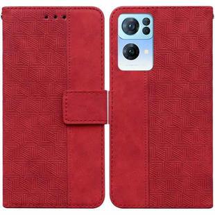 For OPPO Reno7 Pro 5G Geometric Embossed Leather Phone Case(Red)