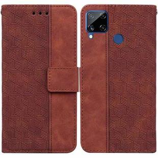 For OPPO Realme C15 Geometric Embossed Leather Phone Case(Brown)