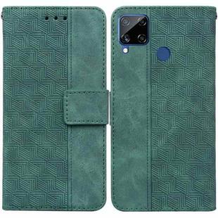 For OPPO Realme C15 Geometric Embossed Leather Phone Case(Green)