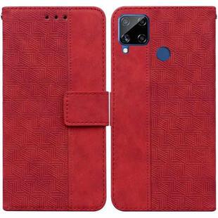 For OPPO Realme C15 Geometric Embossed Leather Phone Case(Red)