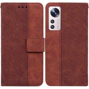 For Xiaomi 12 / 12X Geometric Embossed Leather Phone Case(Brown)
