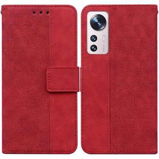 For Xiaomi 12 / 12X Geometric Embossed Leather Phone Case(Red)