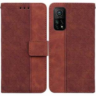 For Xiaomi Mi 10T Pro 5G / 10T 5G Geometric Embossed Leather Phone Case(Brown)