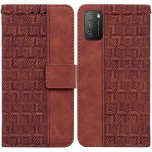 For Xiaomi Poco M3 / Redmi 9 Power Geometric Embossed Leather Phone Case(Brown)