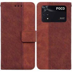 For Xiaomi Poco M4 Pro Geometric Embossed Leather Phone Case(Brown)
