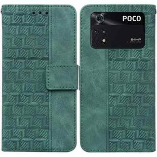 For Xiaomi Poco M4 Pro Geometric Embossed Leather Phone Case(Green)