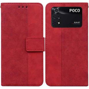 For Xiaomi Poco M4 Pro Geometric Embossed Leather Phone Case(Red)