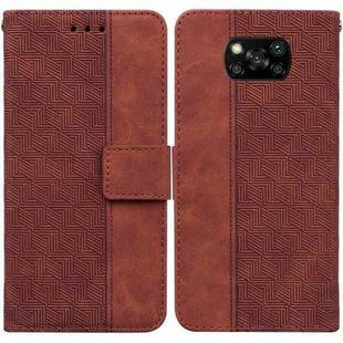 For Xiaomi Poco X3 NFC / Poco X3 Geometric Embossed Leather Phone Case(Brown)
