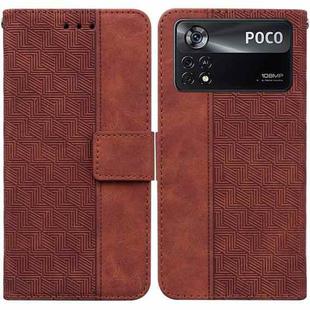 For Xiaomi Poco X4 Pro 5G Geometric Embossed Leather Phone Case(Brown)