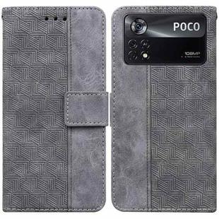For Xiaomi Poco X4 Pro 5G Geometric Embossed Leather Phone Case(Grey)