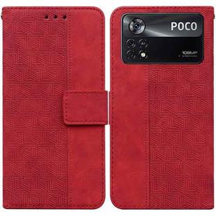 For Xiaomi Poco X4 Pro 5G Geometric Embossed Leather Phone Case(Red)