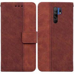 For Xiaomi Redmi 9 / 9 Prime / Poco M2 Geometric Embossed Leather Phone Case(Brown)