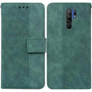 For Xiaomi Redmi 9 / 9 Prime / Poco M2 Geometric Embossed Leather Phone Case(Green)