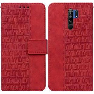 For Xiaomi Redmi 9 / 9 Prime / Poco M2 Geometric Embossed Leather Phone Case(Red)