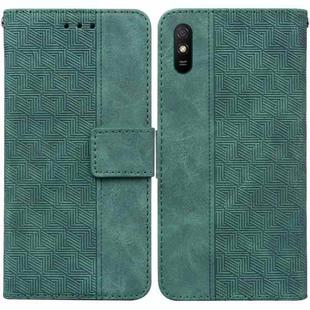 For Xiaomi Redmi 9A Geometric Embossed Leather Phone Case(Green)