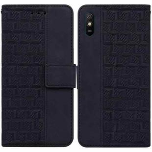 For Xiaomi Redmi 9A Geometric Embossed Leather Phone Case(Black)