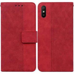 For Xiaomi Redmi 9A Geometric Embossed Leather Phone Case(Red)