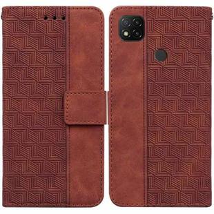 For Xiaomi Redmi 9C Geometric Embossed Leather Phone Case(Brown)