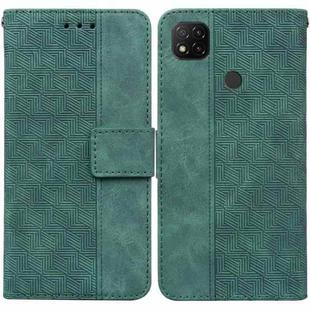 For Xiaomi Redmi 9C Geometric Embossed Leather Phone Case(Green)
