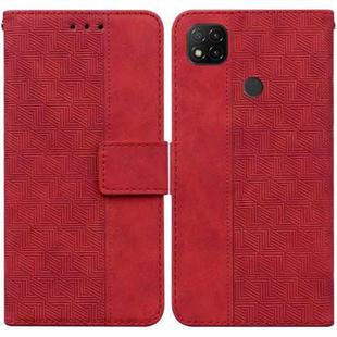 For Xiaomi Redmi 9C Geometric Embossed Leather Phone Case(Red)