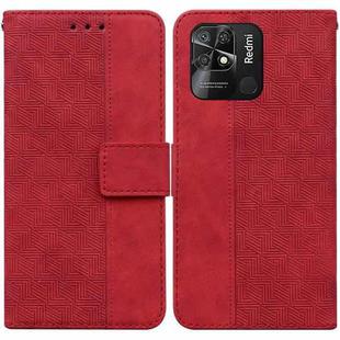 For Xiaomi Redmi 10C Geometric Embossed Leather Phone Case(Red)