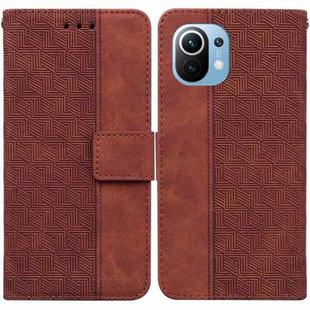 For Xiaomi Mi 11 Geometric Embossed Leather Phone Case(Brown)