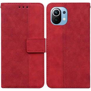 For Xiaomi Mi 11 Geometric Embossed Leather Phone Case(Red)