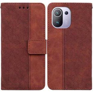 For Xiaomi Mi 11 Pro Geometric Embossed Leather Phone Case(Brown)