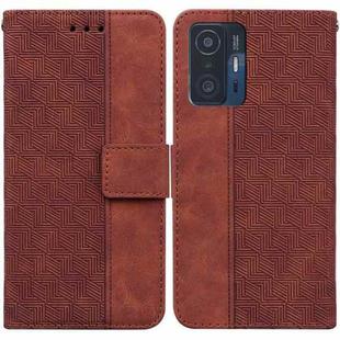 For Xiaomi Mi 11T / 11T Pro Geometric Embossed Leather Phone Case(Brown)