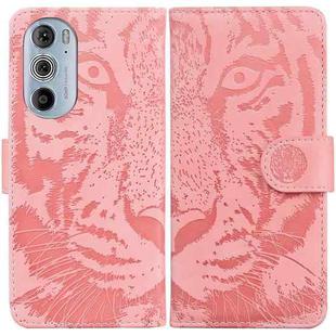 For Motorola Edge+ 2022 Tiger Embossing Pattern Horizontal Flip Leather Phone Case(Pink)