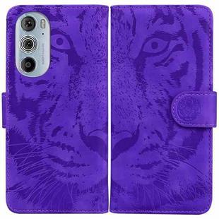 For Motorola Edge+ 2022 Tiger Embossing Pattern Horizontal Flip Leather Phone Case(Purple)