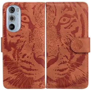 For Motorola Edge 30 Pro Tiger Embossing Pattern Horizontal Flip Leather Phone Case(Brown)