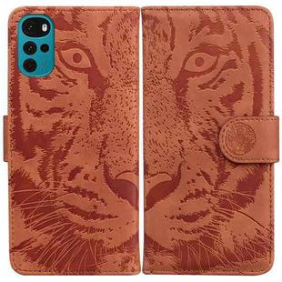 For Motorola Moto G22 Tiger Embossing Pattern Horizontal Flip Leather Phone Case(Brown)