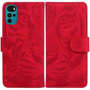 For Motorola Moto G22 Tiger Embossing Pattern Horizontal Flip Leather Phone Case(Red)