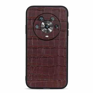 For Honor Magic4 Accurate Hole Crocodile Texture Genuine Leather Phone Case(Brown)