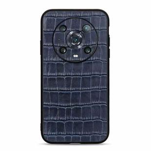 For Honor Magic4 Pro Accurate Hole Crocodile Texture Genuine Leather Phone Case(Blue)