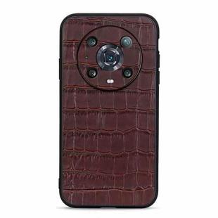 For Honor Magic4 Pro Accurate Hole Crocodile Texture Genuine Leather Phone Case(Brown)