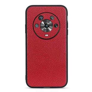 For Honor Magic4 Accurate Hole Litchi Texture Genuine Leather Phone Case(Red)